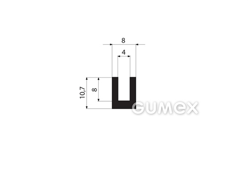 "U" Gummiprofil, 10,7x8/4mm, 70°ShA, EPDM, -40°C/+100°C, schwarz, 